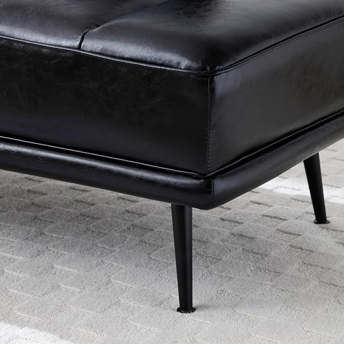 Upholstered Leather loveseat Sofa 55 Modern Bedroom Bench Window Bench with 360-degree Swivel Tray Small Couch for Living Room Bedroom Hallway Dark Black