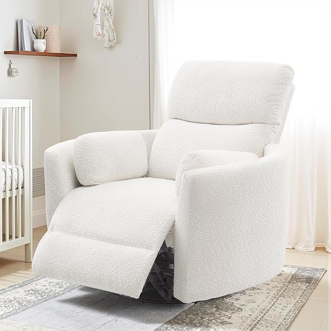 Jocisland Power Recliner Nursery Chair for Adults Electric Swivel Rocking Glider with USB &amp Type-C Charge Teddy Sherpa Armchair with 2 Pillows Cozy Reclining Sofa for Living Room Bedroom Whit