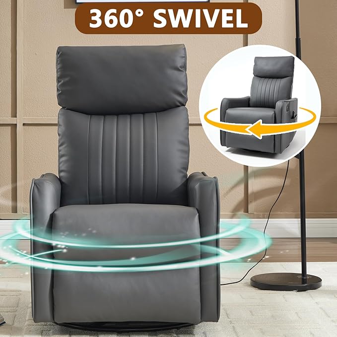 Slim Swivel Rocking Chair Recliner with PocketsLazy Boy Recliners for for AdultsSmall Recliner Chair for Small Spaces Manual Reclining Chair for Living Room Bedroom (Dark Grey)
