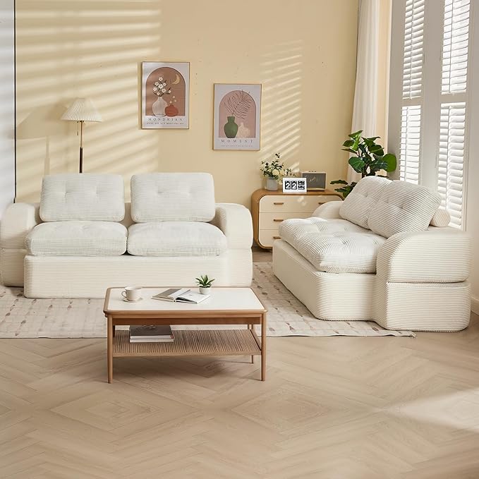 Sofa Bed Couch Convertible Futon Sofa Bed Foldable Boneless Couch No Assembly Love Seat Mattress Sleeper for Living Room Bedroom Apartment Beige