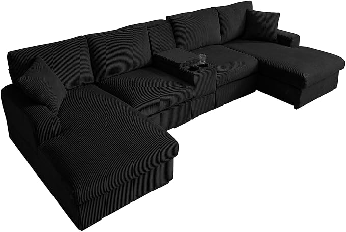U-Shaped Sectional Cloud Sofa with Storage Console and Cupholders 126-Inch U-Shaped Symmetrical Corduroy Sectional Couch W/2 Chaise LoungesUSB-C Ports &amp 2 Pillows
