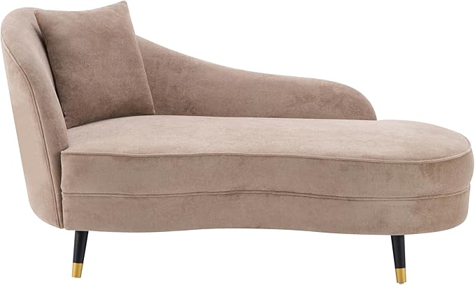 Christopher Knight Home Harlow Velvet Upholstered Chaise Lounge Chair Indoor Wooden Chaise Lounge Sofa with Accent Pillow Living Room Lounge Chair with Left Armrest Camel