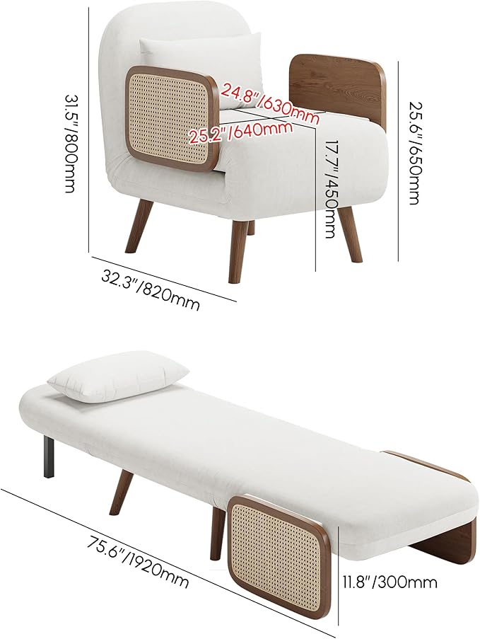 homary 28 Velvet Sleeper Sofa Bed Chair – Modern Convertible Futon with Adjustable Backrest Wooden Frame &amp Tray Japandi Design Small Space Sofa for Living Room or Apartment