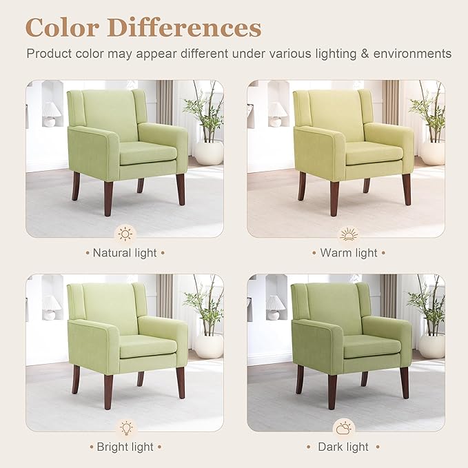 Accent Chairs for Living Room Mid-Century Reading Chair with Wood Legs Upholstered Comfy Living Room Chair for Bedroom Apartment Waiting Room Green