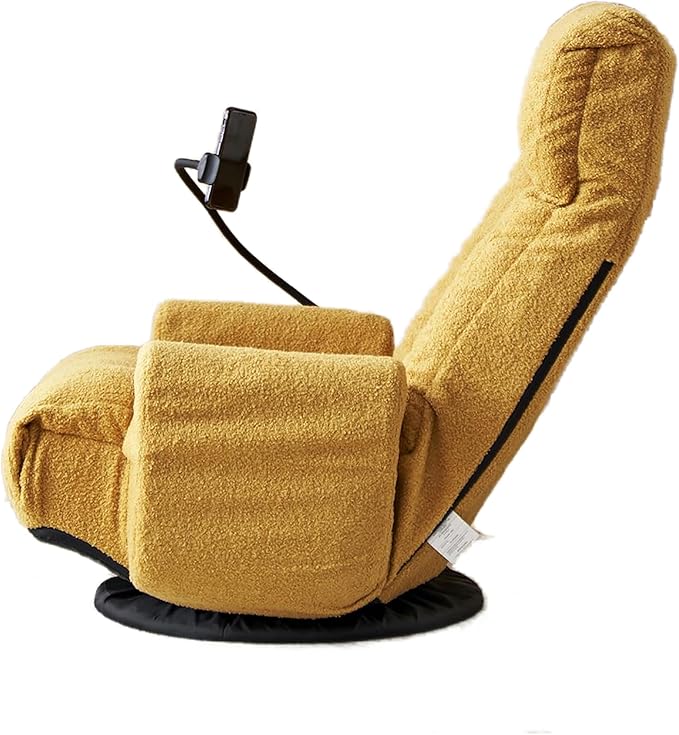 Gwen Upholstered 360° Swivel Chair Lounge Chair with Adjustable Backrest/Headrest Metal Frame Living Room Lounge Sofa and Phone Holder Comfy Bean Bag Chair Yellow