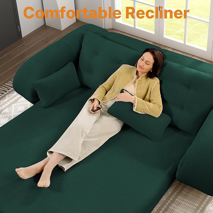 Rovibek 94 x 78 Oversized Floor Sofa with 4 Pillows 3-in-1 Convertible Sleeper Sofa Bed Compressed Couch in a Box for Living Room Apartment and Guest Roomg Green