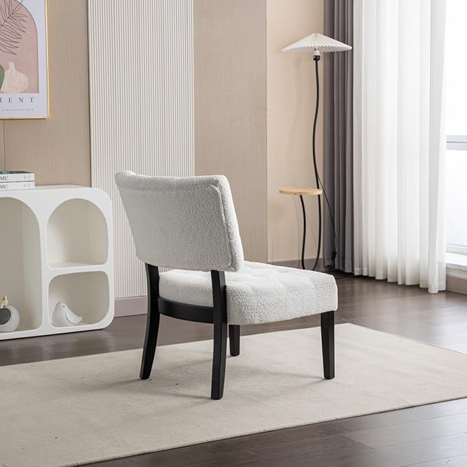 Contemporary Tufted Oversized Accent Chair with Plush Boucle Fabric and Faux Leather Options Kiln-Dried Hardwood Frame Deep Cushion Seat Ergonomic Back Support Versatile Living Room Chair (White)