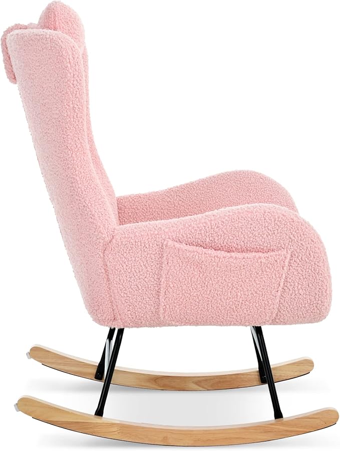 Rocking Chair with Rubber Leg and Cashmere Fabric Suitable for Living Room and Bedroom