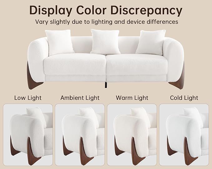 Morden Fort 2 Piece Cloud Couch Set Modern Sherpa Boucle Sofa Set with Wood Legs Skin-Friendly Minimalist Upholstered Comfy Couch Sofa for Living Room White 3-Seater &amp Geen Tilt Back Chair Mix