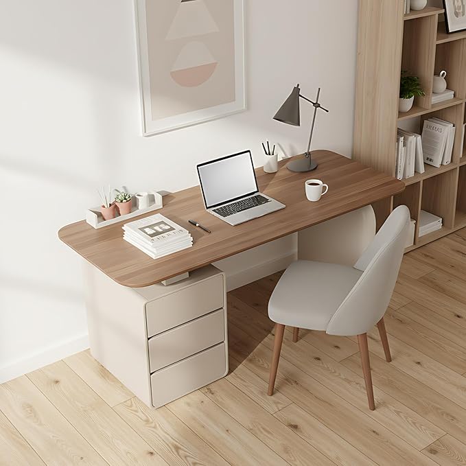 63 Inch Computer Desk with 3 Drawers Modern Writing Desk with Faux Marble Tabletop Walnut Executive Desk Home Office Desk for Lvining Room Bedroom Study
