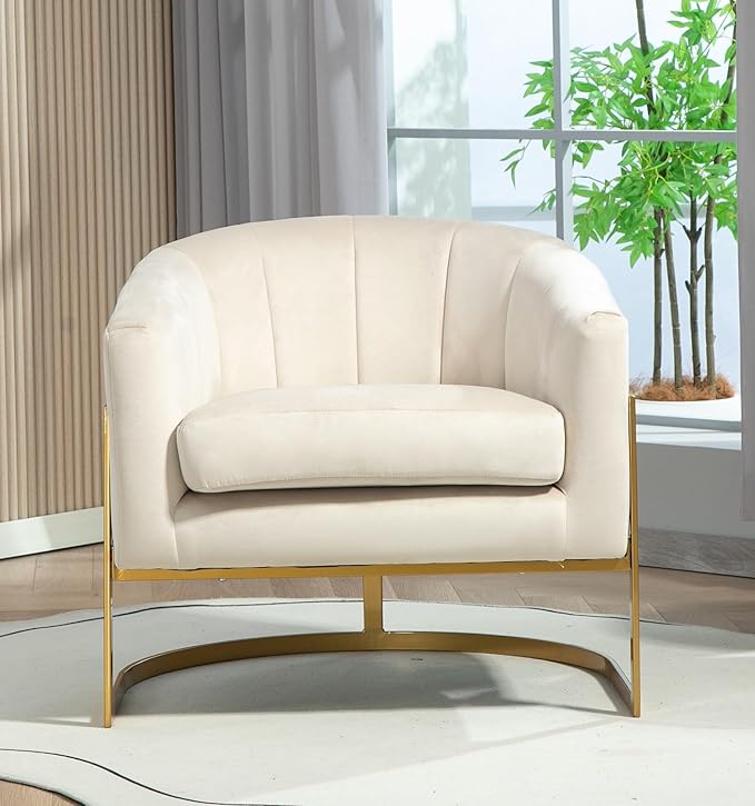 Velvet Modern Accent Armchair - Luxury Gold Frame | Versatile Seating for Living Room Bedroom Office Beige