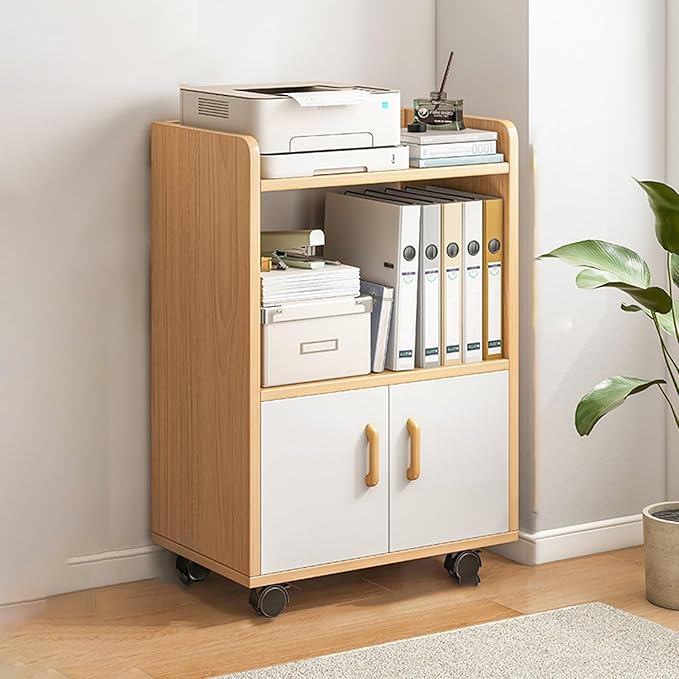File Cabinet on Wheels Under Desk Filing Cabinet Floor Standing Wooden Filing Cabinet Rolling Printer Stand Vertical Filing Cabinets for Home Office Portable File Cabinet