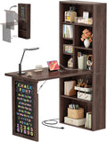 Armocity Small Folding Desk with Outlets Convertible Writing Desk for Small Spaces/Home Office/Craft Room Multi-Function Desk Workstation with Blackboard Fold-Out Cabinet Table Black Walnut