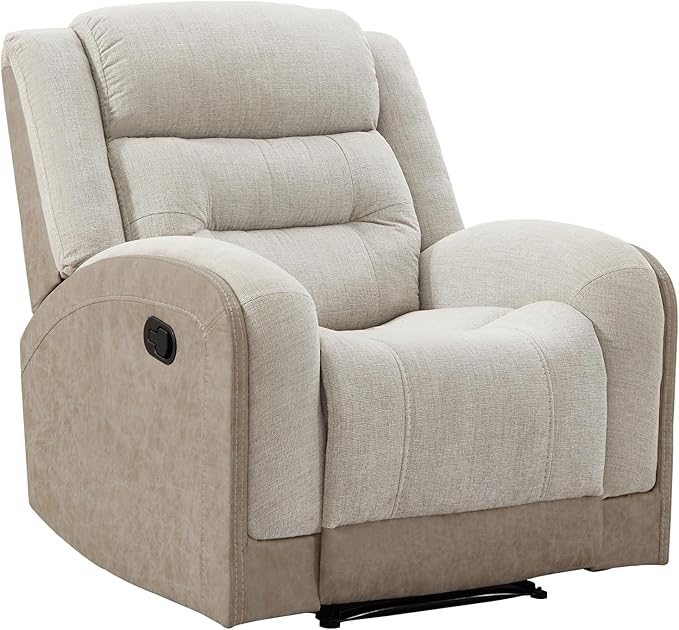 EBELLO Manual Recliner Chair Plush Fabric Single Recliner with Padded Seat Overstuffed Headrest and Supportive Footrest Perfect for Living Room Bedroom or Home Theater Beige