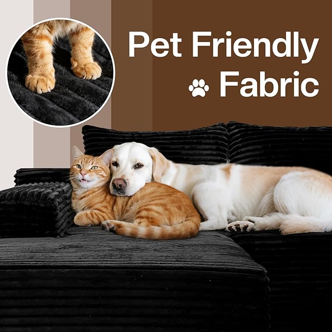 106'' Modular Sectional Sofa U Shaped Boneless Cloud Couch with Chaise and Ottoman 4-in-1 Flexible Combination Faux Rabbit Fur &amp Layered Cushion Deep Seat for Living Room No Assembly Black