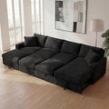 HONBAY 121.3 Inch Modular Sectional Sleeper Sofa with Pull Out Bed Convertible L &amp U Shaped Couch with Storage &amp Adjustable Backrest Velvet Black