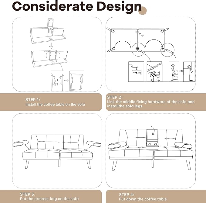 Walsunny Futon Sofa Bed Convertible Sofa Couch Bed Velvet Futon Couch with Cup Holder Sleeper Sofa with Adjustable Backrest for Living Room Small Space
