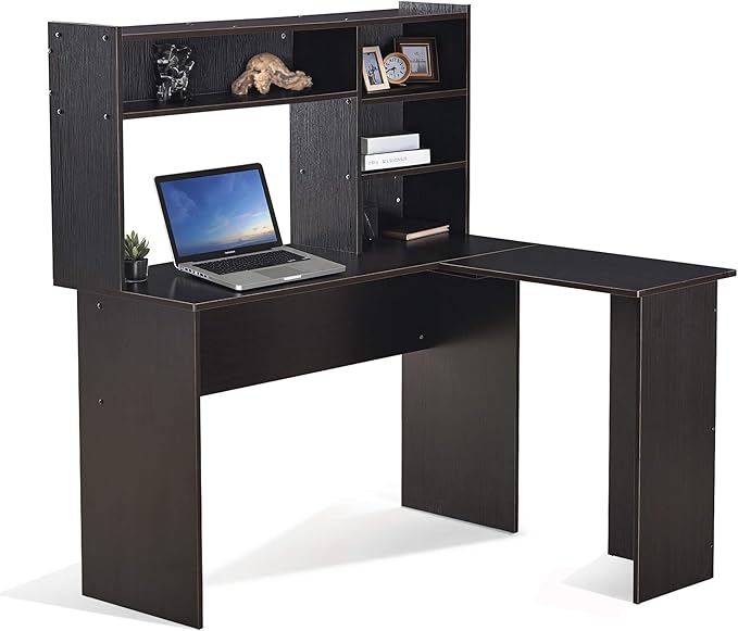 ivinta L Shaped Office Desk with Storage Shelves 47.2 Modern Corner Computer Desk with Storage hutch for Gaming Writing Study Wrok Small Home Office Table for Bedroom Living Room 7194 (Dark Brown)