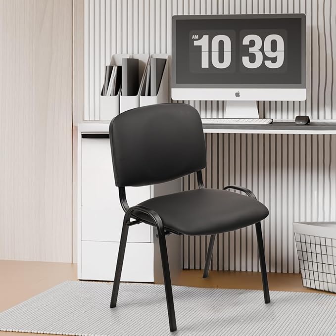 CLATINA Stacking Waiting Room Chairs PU Leather Armless Office Guest Chair with Metal Frames Stackable Conference Room Chairs No Wheels for Reception Lobby Side Meeting Training School Black