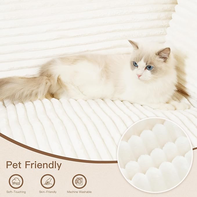 Boneless Sectional Cloud Couch with Deep Seat Plush Corduroy Modular Sectional Sofa Convertible L Shaped Couches for Living Room. White Sofa.