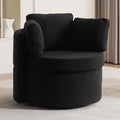 FOXHUNTER Swivel Barrel Chair 360 Degree Swivel Round Storage Chair with 3 Pillows Oversize Teddy Swivel Accent Chair Comfy Single Sofa Chair for Nursery Living Room Bedroom (Black)
