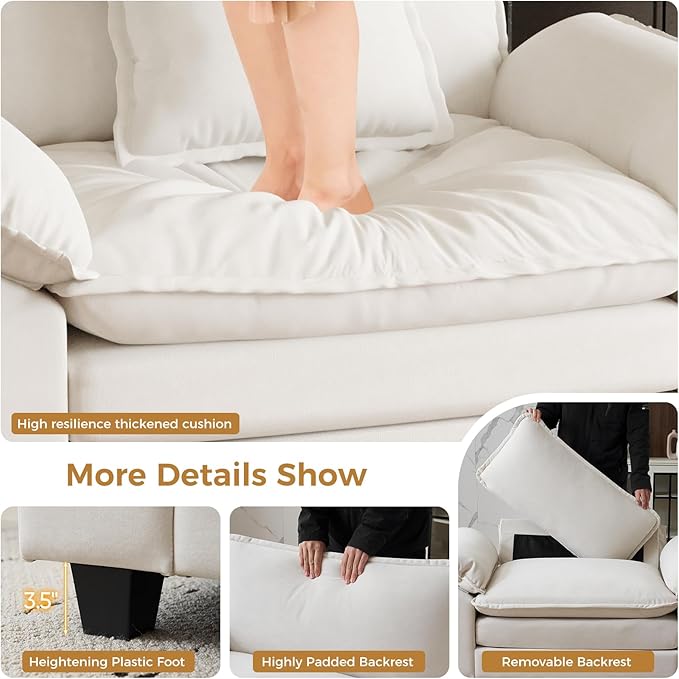 HUSFU Oversized Accent Chair with Ottoman Cloud Couch Chair with Deep Seat and Extra Wide Armrests Comfy Reading Armchair for Bedroom Living Room Set of 2 Beige