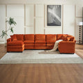 Modern U Shaped 6-seat Sectional Sofa Couch with one Ottoman and Three toss PillowsModular Sofa for Living RoomCorduroy (OrangeCorduroy-7 Seat)