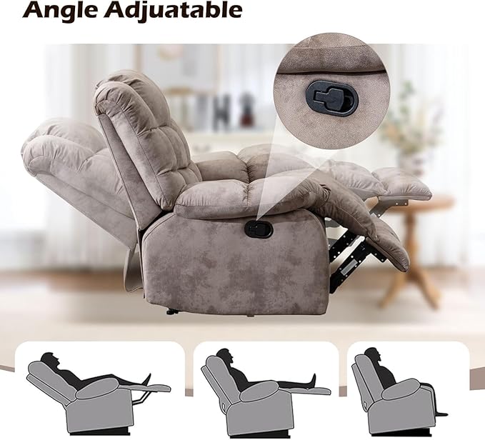 EBELLO Reclining Couch for Living Room Extra Wide Modern Overstuffed 3 Seat Recliner Manual Sofa Breathable Fabric and Padded Cushion Light Brown