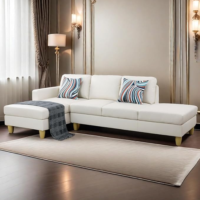 L Shaped Sectional Modern Sofa - Convertible Leather Sleeper Bed Couch Set with Reversible Chaise Lounge Modular Cloud Couch for Living Room Apartment
