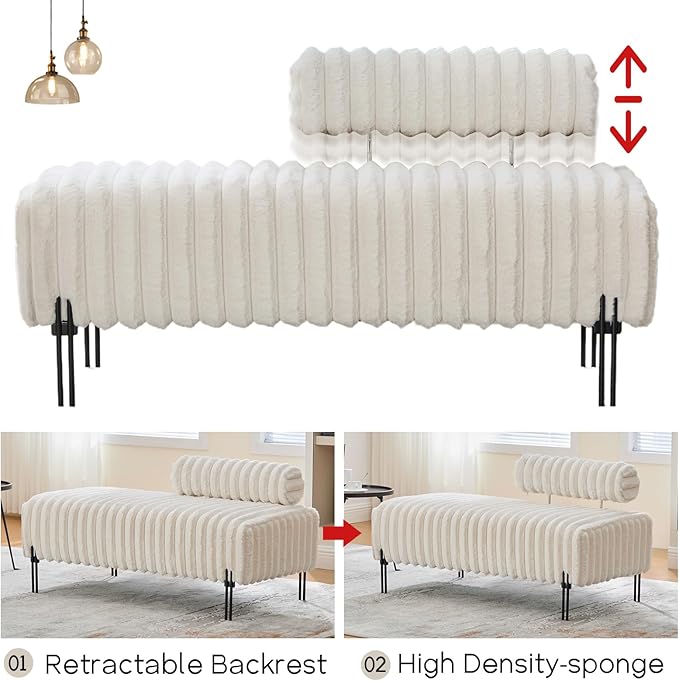 NIOIIKIT 49.6 Modern Loveseat Sofa Couch Upholstered Accent Sofa with Golden Legs and Adjustable Backrest Small Faux Fur Couches for Bedroom Living Room Compact Small Space (Beige)