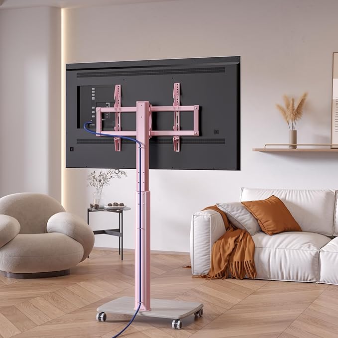 Pink Rolling TV Stand for 32 to 55 65 75 85 Inch TVs Corner TV Floor Stand with Mount Universal Portable Mobile TV Cart on Wheels Small TV Stand for Bedroom Living Room Conference Room