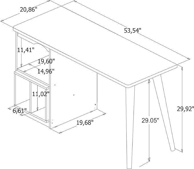 Manhattan Comfort Hampton Mid Century Modern Home Office Desk Table with 3 Cubby Spaces 53.54 White