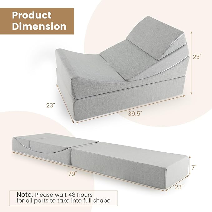 Giantex Convertible Folding Sofa Bed 4-in-1 Floor Futon Sleeper Chair with High-Density Foam Removable &amp Washable Linen Fabric Cover Foldable Single Couch Bed for Living Room Guest Use Road T
