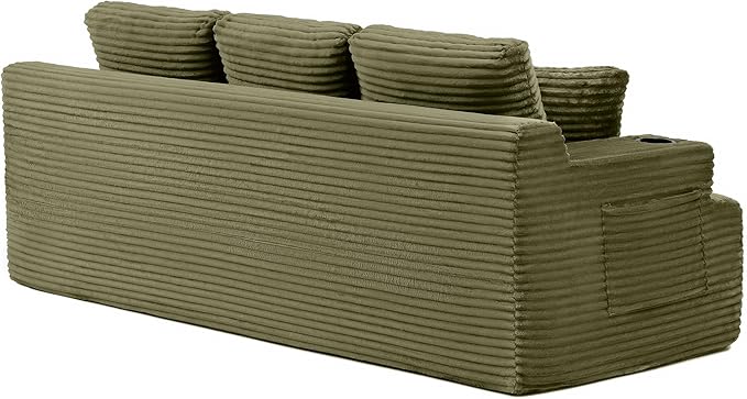Eafurn Floor Loveseat Boneless Sofa Couch in a Box with Cup Holder and Side Pockets 3 Seater Comfy Corduroy Upholstered Foam Couch with Deep Seating for Living RoomNo Assembly | Breathable material