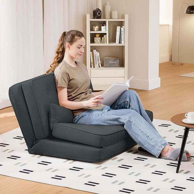 LUCKLIFE Folding Sofa Bed Convertible Floor Sofa with Pillows Fabric Floor Couch &amp Memory Foam Foldable Mattress with Washable Cover for Living Room Guest Room Dorm (Black)