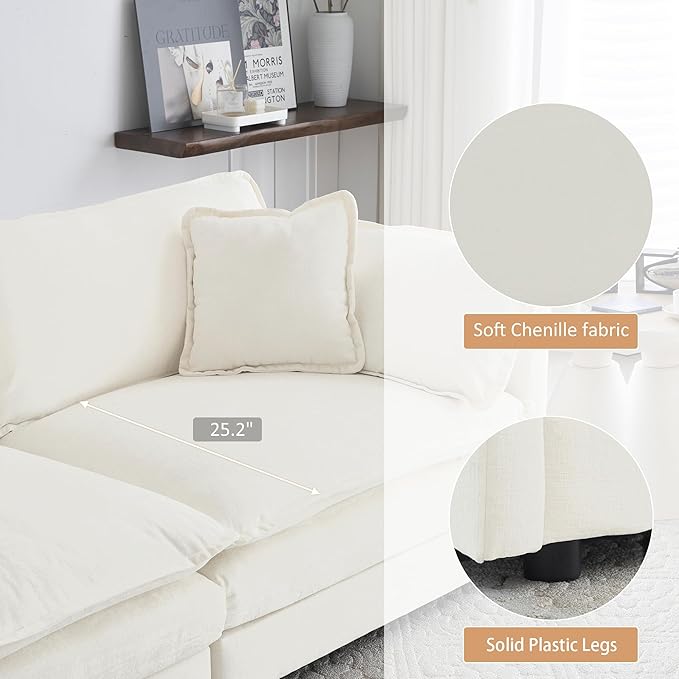 GNIXUU Oversized Modern Living Room Furniture Sets Inclued 2 Pieces loveseat Sofa Comfy Chenille Deep Seat Modular Couch Set for Living Room and Bedroom(2+2 seat Beige White)