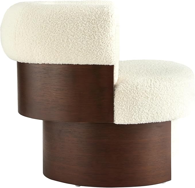 Scott Living Scrolla Boucle Upholstered 360° Swivel Accent Chair Teddy Fleece Swivel Barrel Chair Modern Vanity Chair for Living Room Bedroom Beige