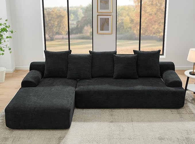 JOYBASE 110 Modular Sectional L-Shaped Cloud Couch Minimalist 4 Seat Couch with Deep Seat Left Facing Chaise for Living Room Office No Assembly Required (Black)