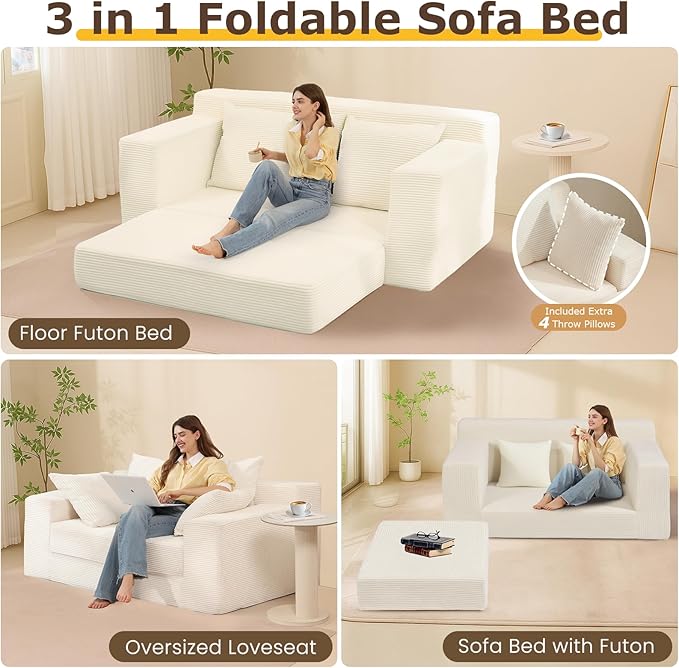 Convertible Sofa Bed 78 Oversized Boneless Loveseat Couch 2 in 1 Foldable Futn Bed Couch in A Box Folding Sleeper Sofa Chair for Living Room No Assembly Required Grey