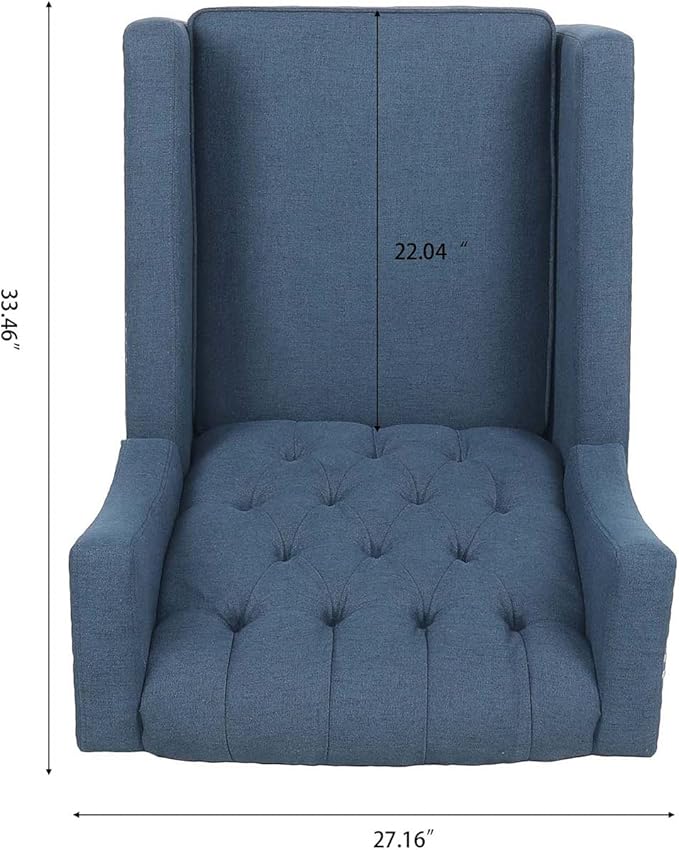 Fabric Wingback Recliner Chair for Adults Blue Accent Chair Living Room Upholstered Mid-Century Modern Recliner Tufted Armchair Reclining Reading Arm Chair 27 Wide