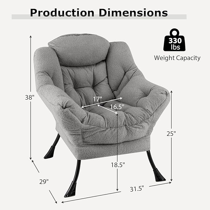 Giantex Lazy Chair Modern Sherpa Accent Chair w/Steel Frame Upholstered Single Sofa Chair w/Armrests &amp Side Pocket Leisure Reading Lounge Chair for Living Room Bedroom Office Dorm (Gray)