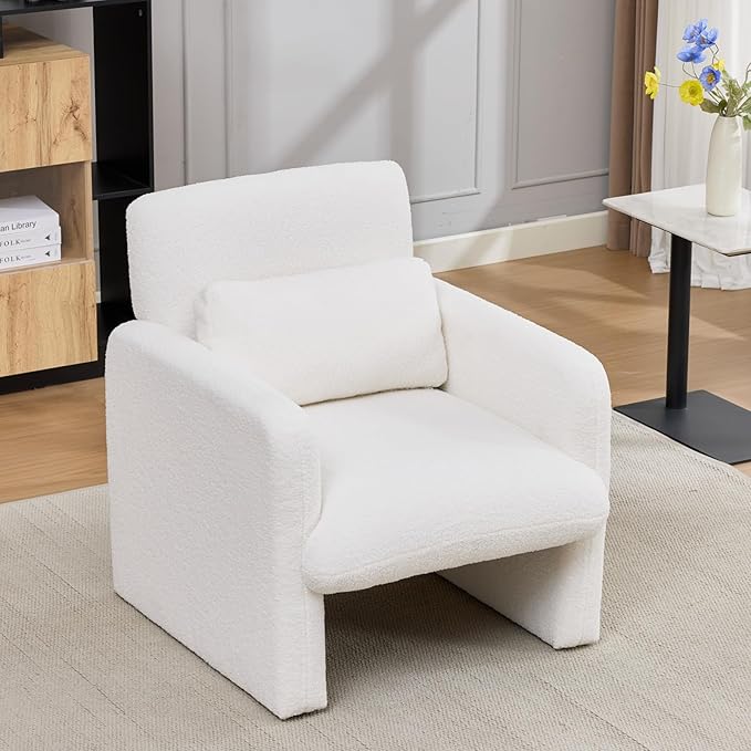 Velvet Accent Chair Set of 2 Modern Upholstered Armchair Teddy Velvet Comfy Padded Reading Chairs for Bedroom Single Sofa Chair with Wood Frame