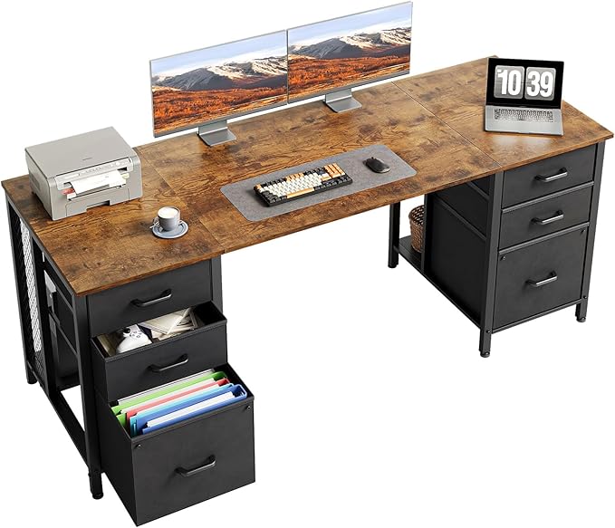 ODK 63 inch Computer Desk with File Drawers Cabinet Modern Office Desk with Large Storage for Home Office Study Gaming Vintage
