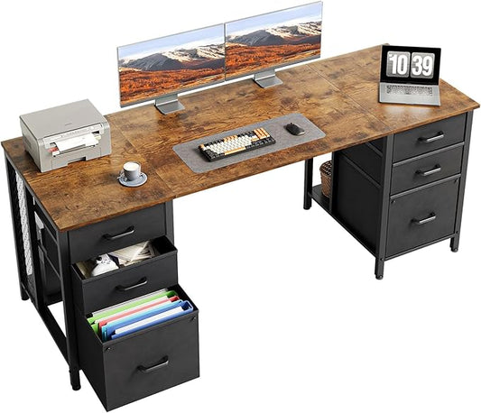 ODK 63 inch Computer Desk with File Drawers Cabinet Modern Office Desk with Large Storage for Home Office Study Gaming Vintage