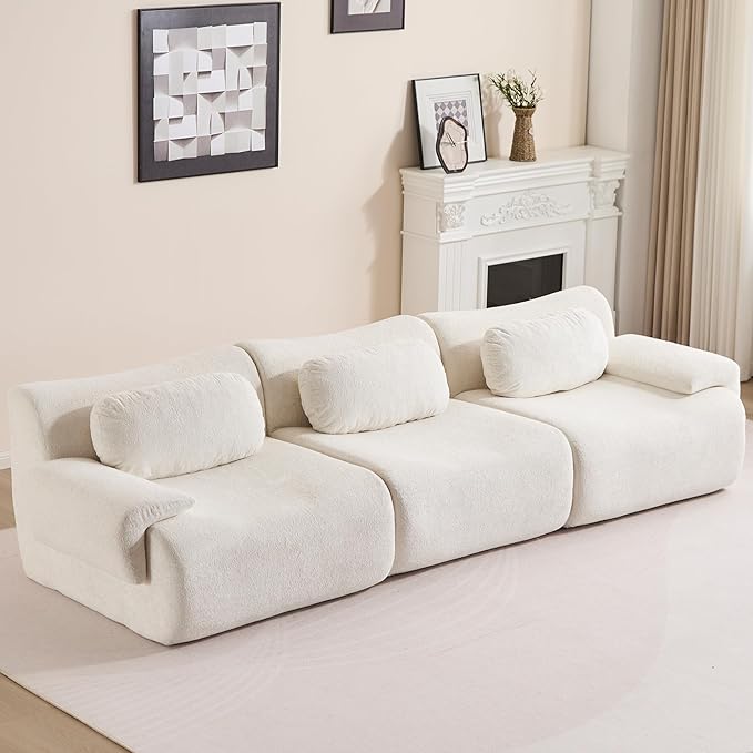 Multiple Modular Boneless Couches for Living Room Cloud Sectional Sofa with Comfy Deep Seat Oversized 3 Seater Couch for Bedroom Apartment No Assembly 3 Modules Combined Beige