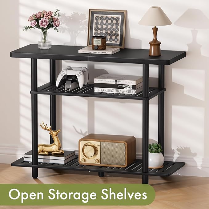 Bamboo TV Stand Small TV Stands for up to 32 Inch 3-Tier Entertainment Center TV Shelf with Storage Sturdy Corner TV Stand for Small Spaces Black