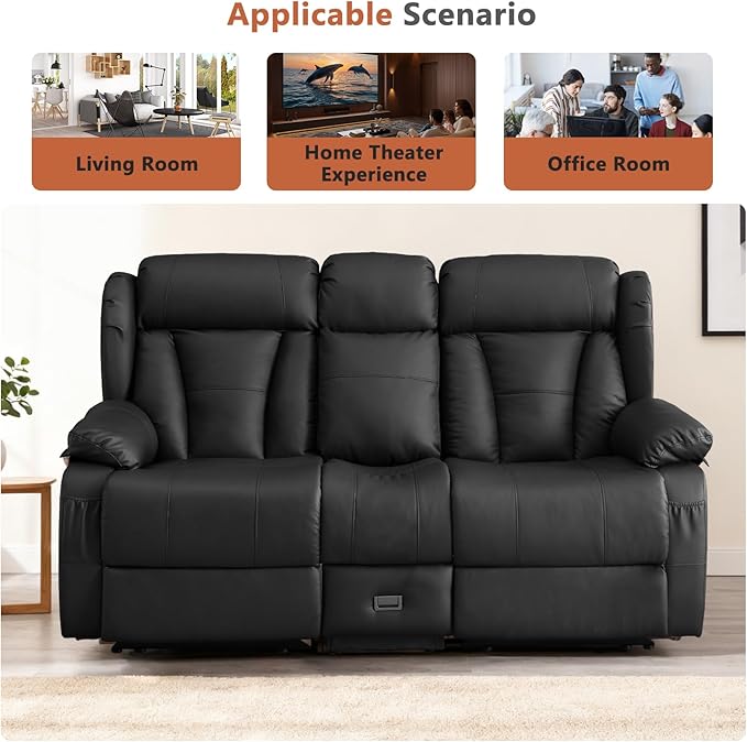 Loveseat Recliner Sofa with Console Flip Middle Backrest Design Manual Reclining Loveseat Sofa with Storage Drawer USB Ports &amp Cup Holders Manual Couch for Living Room Black