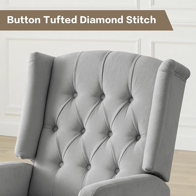 ABAKAN Swivel Rocker Recliner Chair 360 Degree Nursery Rocking Recliner Linen Glider Chair with Button Tufted Wingback Chair for Living Room Bedroom Gray