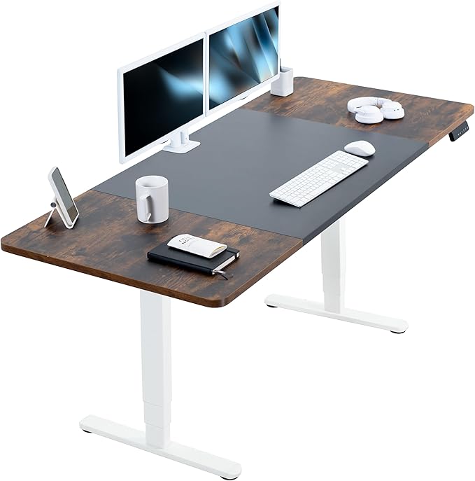 VIVO Electric 71 x 30 in Dual Motor Rustic Sit Stand Desk Memory Height Adjustment 2B Series Black and Vintage Brown Top White Frame DESK-KIT-2W7BN