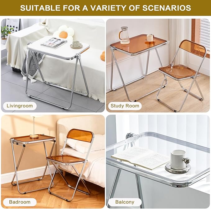 Clear Acrylic Foldable Table Small Folding Table for Snack Dinner on Couch Desk for Home